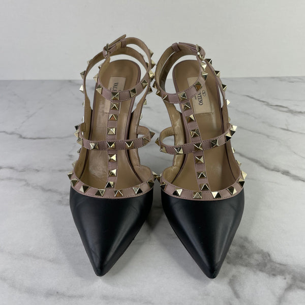 Valentino Black/Beige Smooth Leather Rockstud Pumps Size 39