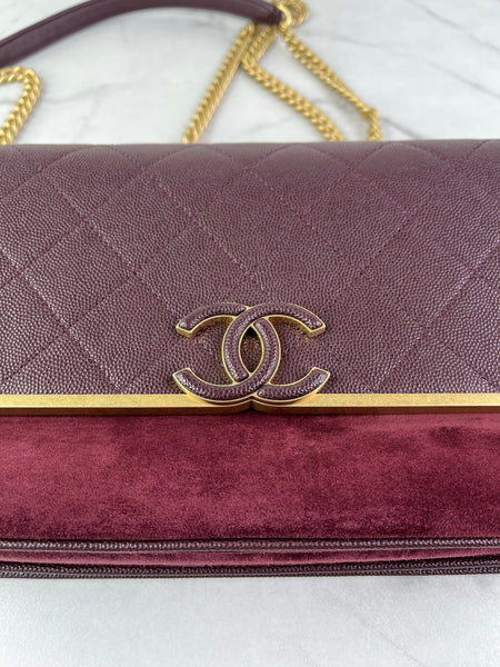 CHANEL Burgundy Caviar Suede Stitched Lady Coco Flap Crossbody/Shoulder Bag