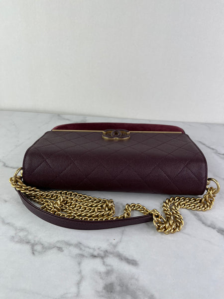 CHANEL Burgundy Caviar Suede Stitched Lady Coco Flap Crossbody/Shoulder Bag