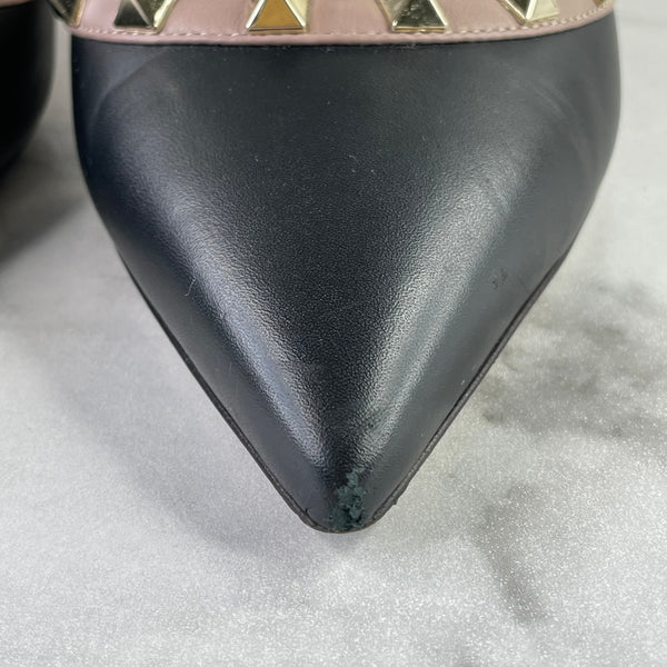 Valentino Black/Beige Smooth Leather Rockstud Pumps Size 39