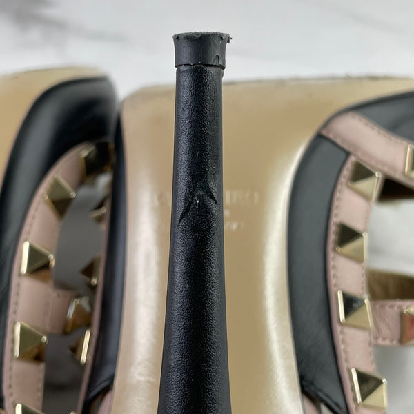 Valentino Black/Beige Smooth Leather Rockstud Pumps Size 39