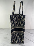 Christian Dior Ecru and Blue Oblique Embroidery Large Book Tote