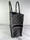 Christian Dior Ecru and Blue Oblique Embroidery Large Book Tote