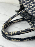 Christian Dior Ecru and Blue Oblique Embroidery Large Book Tote