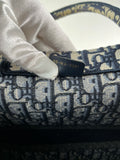 Christian Dior Ecru and Blue Oblique Embroidery Large Book Tote