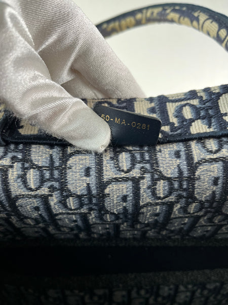 Christian Dior Ecru and Blue Oblique Embroidery Large Book Tote
