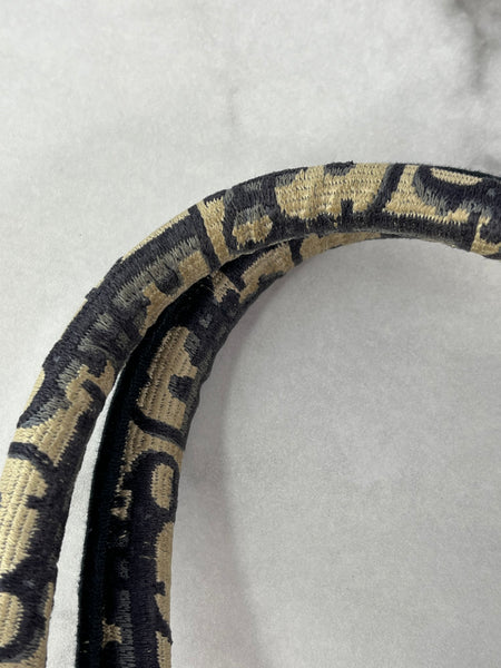 Christian Dior Ecru and Blue Oblique Embroidery Large Book Tote