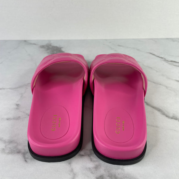 GUCCI Pink Leather GG Charlotte Sandals Size 38