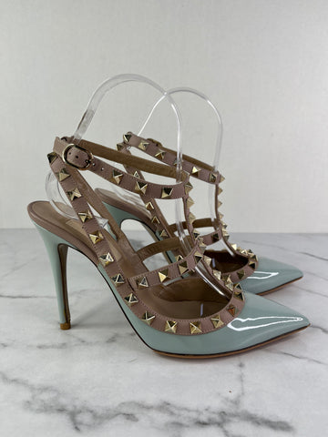 Valentino Blu Porcellana/Poudre Patent Rockstud Pumps Size 36.5