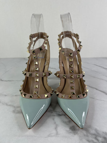 Valentino Blu Porcellana/Poudre Patent Rockstud Pumps Size 36.5