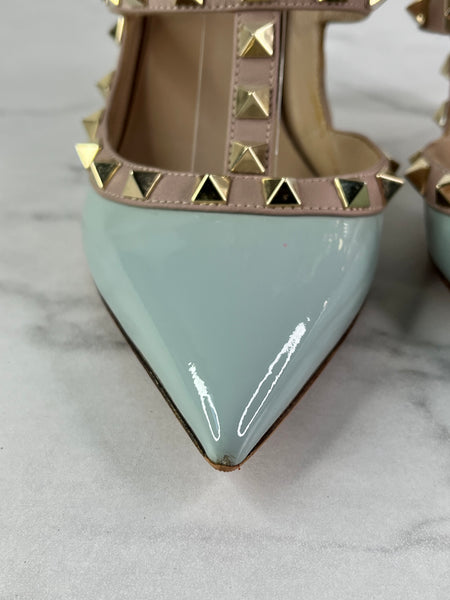 Valentino Blu Porcellana/Poudre Patent Rockstud Pumps Size 36.5