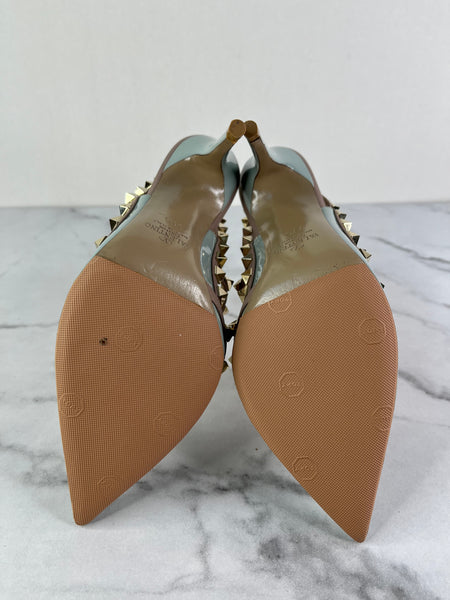 Valentino Blu Porcellana/Poudre Patent Rockstud Pumps Size 36.5