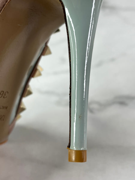 Valentino Blu Porcellana/Poudre Patent Rockstud Pumps Size 36.5