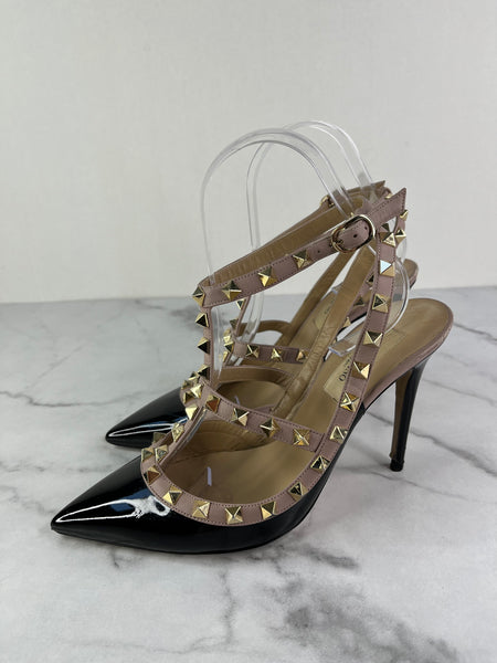 Valentino Black/Poudre Patent Rockstud Pumps Size 36.5