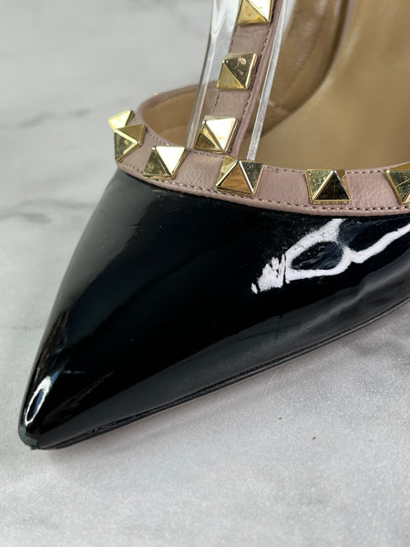 Valentino Black/Poudre Patent Rockstud Pumps Size 36.5