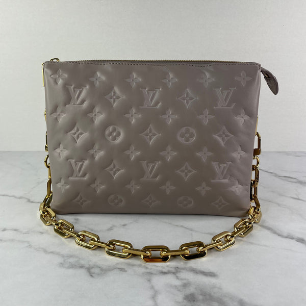 LOUIS VUITTON Lambskin Embossed Monogram Coussin PM Gris (Grey) Crossbody/Shoulder Bag