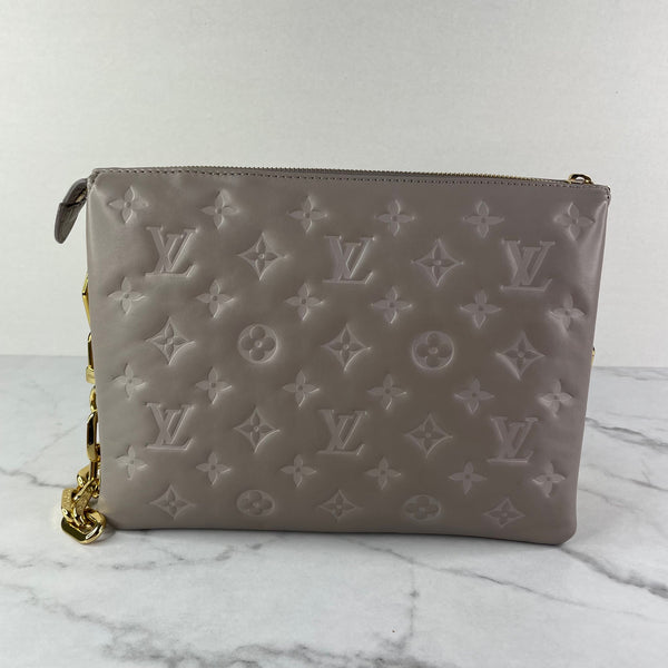 LOUIS VUITTON Lambskin Embossed Monogram Coussin PM Gris (Grey) Crossbody/Shoulder Bag