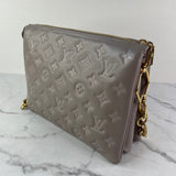 LOUIS VUITTON Lambskin Embossed Monogram Coussin PM Gris (Grey) Crossbody/Shoulder Bag