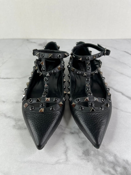 Valentino Black Rockstud Caged Ballet Flats Size: 36.5