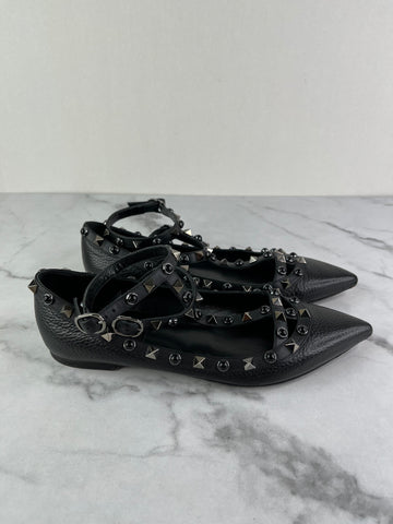 Valentino Black Rockstud Caged Ballet Flats Size: 36.5