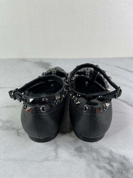 Valentino Black Rockstud Caged Ballet Flats Size: 36.5