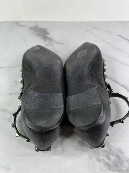 Valentino Black Rockstud Caged Ballet Flats Size: 36.5