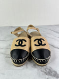 CHANEL Beige/Black CC Lambskin Espadrilles Size 36