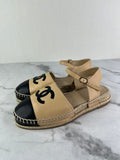 CHANEL Beige/Black CC Lambskin Espadrilles Size 36