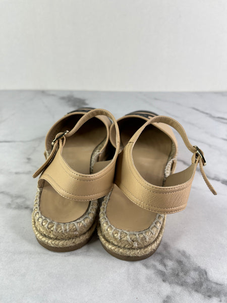 CHANEL Beige/Black CC Lambskin Espadrilles Size 36