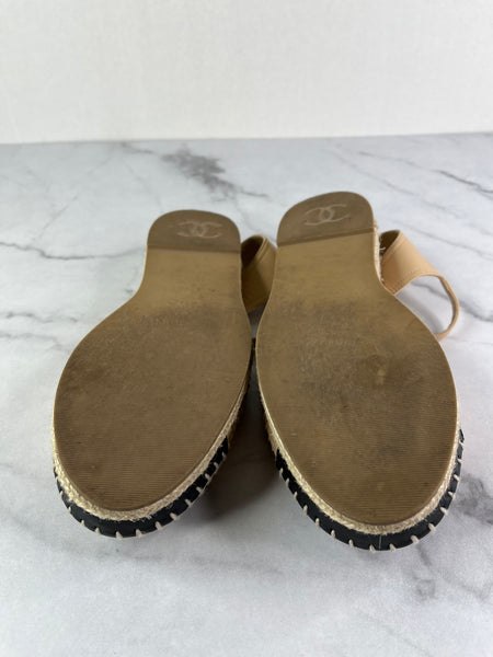 CHANEL Beige/Black CC Lambskin Espadrilles Size 36