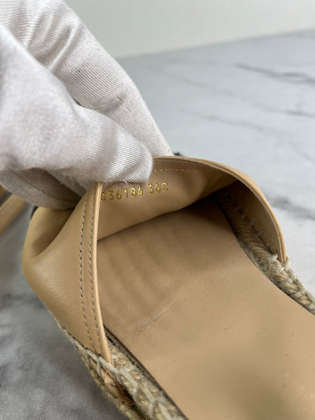 CHANEL Beige/Black CC Lambskin Espadrilles Size 36