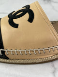 CHANEL Beige/Black CC Lambskin Espadrilles Size 36