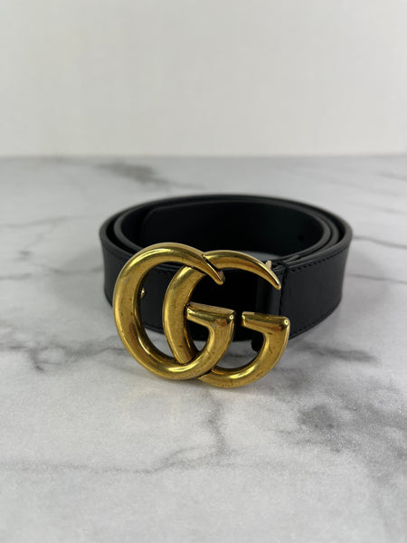 GUCCI Black GG Marmont Belt Size: 75/30