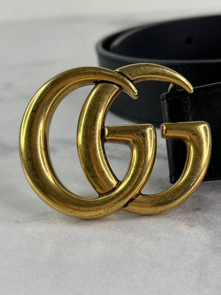 GUCCI Black GG Marmont Belt Size: 75/30