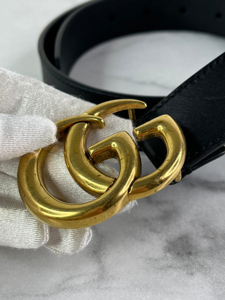 GUCCI Black GG Marmont Belt Size: 75/30