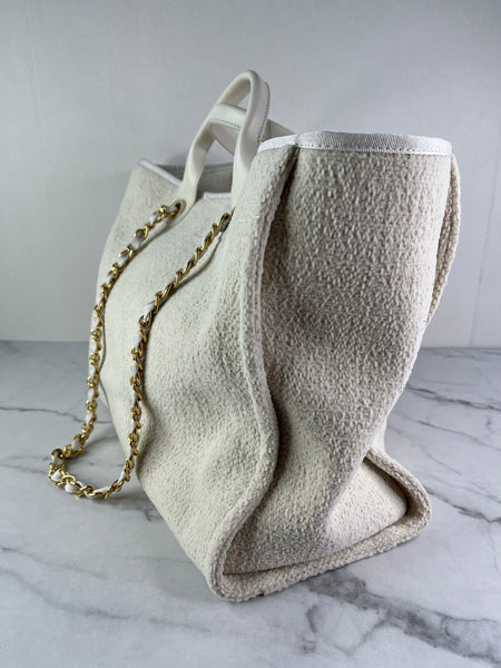 CHANEL Ivory/Cream/Gold Large Deauville Tote Bag
