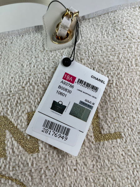 CHANEL Ivory/Cream/Gold Large Deauville Tote Bag