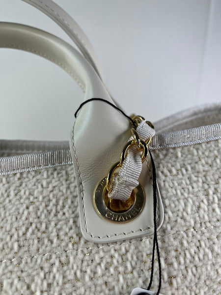 CHANEL Ivory/Cream/Gold Large Deauville Tote Bag