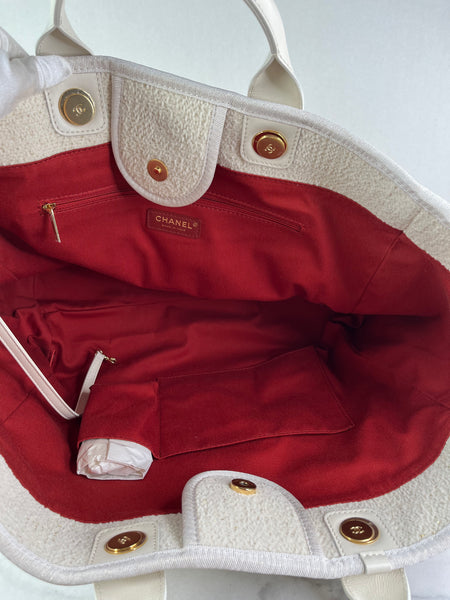 CHANEL Ivory/Cream/Gold Large Deauville Tote Bag
