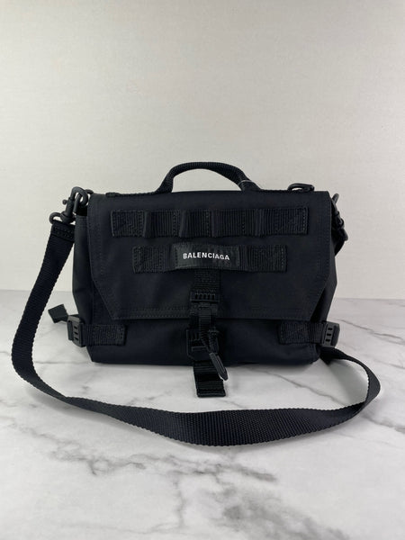 BALENCIAGA Unisex Small Black Army Recycled Nylon Messenger Crossbody/Shoulder Bag