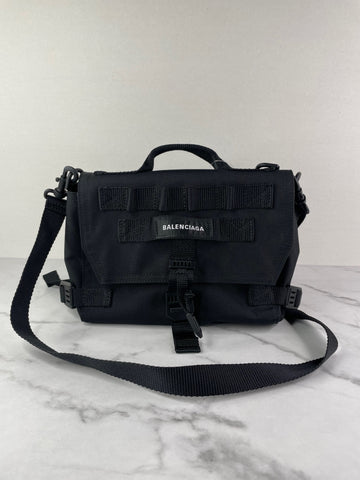 BALENCIAGA Unisex Small Black Army Recycled Nylon Messenger Crossbody/Shoulder Bag