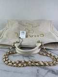 CHANEL Ivory/Cream/Gold Large Deauville Tote Bag