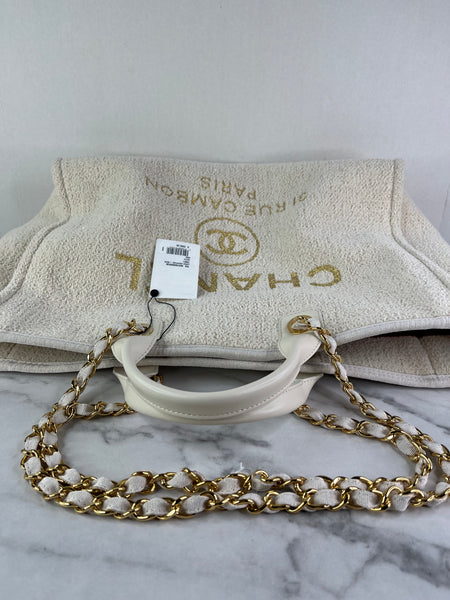 CHANEL Ivory/Cream/Gold Large Deauville Tote Bag