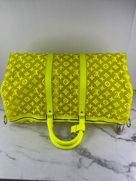 LOUIS VUITTON Yellow Monogram Fluo See Through Keepall Bandouliere 50