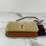 SAINT LAURENT Brown Shearling Monogram Phone Holder Crossbody/Shoulder Bag