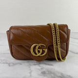 GUCCI Cuir/Brown Calfskin Matelasse Diagonal Super Mini GG Marmont Shoulder/Crossbody Bag
