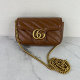 GUCCI Cuir/Brown Calfskin Matelasse Diagonal Super Mini GG Marmont Shoulder/Crossbody Bag