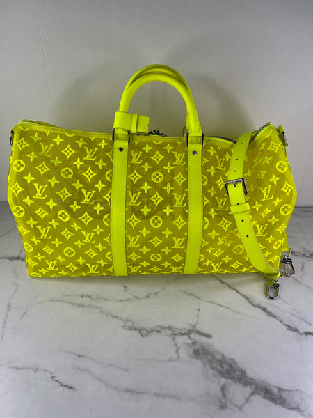 LOUIS VUITTON Yellow Monogram Fluo See Through Keepall Bandouliere 50