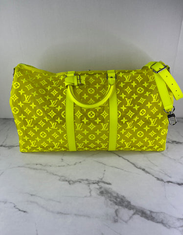 LOUIS VUITTON Yellow Monogram Fluo See Through Keepall Bandouliere 50