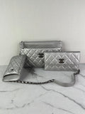CHANEL Multi Pochette Metallic Silver Quilted Lambskin clutch/wallet/crossbody/shoulder bag